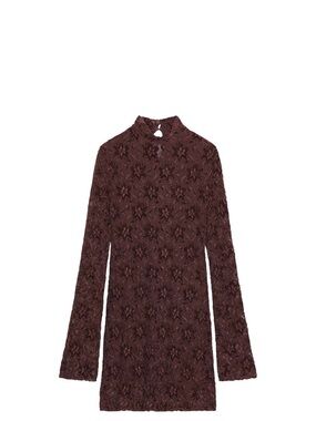 Zara Burgundy Lace Long-Sleeve Mini Dress